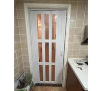 Folding Accordion Door, Clear PVC Sliding Door for Bathroom Kitchen Closet, Space Saving Room Divider