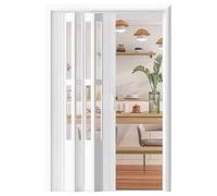 Folding Accordion Door with Acrylic Window and Handle, Internal Magnetic Sliding Door for Wardrobe and Front Room