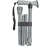 Folding Adjustable Walking Stick with Ergonomic Rubber Handle, 5 Height Settings, Lightweight Aluminum, Wrist Strap, and Non-Slip Tip. Compact for Travel. Supports up to 100kg. Grey