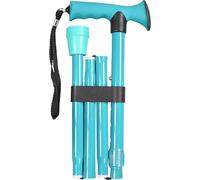 Folding Adjustable Walking Stick with Ergonomic Rubber Handle, 5 Height Settings, Lightweight Aluminum, Wrist Strap, and Non-Slip Tip. Compact for Travel. Supports up to 100kg. Teal
