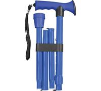 Folding Adjustable Walking Stick with Ergonomic Rubber Handle, 5 Height Settings, Lightweight Aluminum, Wrist Strap, and Non-Slip Tip. Compact for Travel. Supports up to 100kg. Blue
