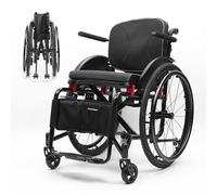 Folding All-Terrain Ultra Lightweight Sports Wheelchair with Quick Release Rear Wheels,Self-propelled Aluminum Alloy Portable Manual Wheel Chair with Anti-Tip Wheels(Seat width 42cm/16.5in,B)