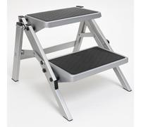 Folding Aluminium Double Step Stool (Caravan Foldable Non-Slip Twin Platform)