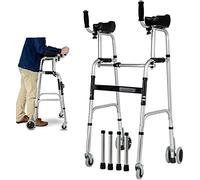 Folding Aluminum Rolling Walker with Seat and Arm Rest Pad Adjustable Height Up Upright Mobility Walkers for Adult Seniors