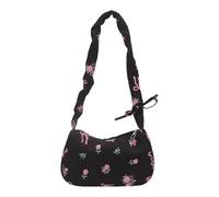 Folding Armpit Bag for Women Large Capacity Shoulder Bag Flowers Handbag Students Drawstring Rings Training Pendants Women Shoulder Large Capacity Flower Armpit Armpit Pendulum, Black