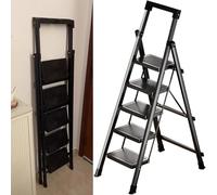 Folding Attic Ladder, Portable Steel Step Stool with Wide Non-Slip Pedals, Emergency Egress Climb Ladder for Home Use