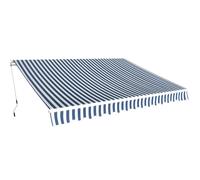 Folding Awning Blue/White 350cm Aluminum Frame Polyester PU Coated 250cm Manual