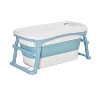 Folding Baby Bath Tub for Toddlers Kids Portable with Non-Slip Pads Top Cover for 1-12 Years Blue
