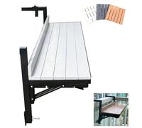 Folding Balcony Desk - Space-Saving Hanging Table for Railing - Metal Frame Floating Computer Desk Fits 5.5" Thick Railings - White, 47.2"x9.8"