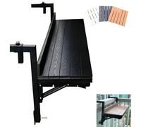 Folding Balcony Railing Table - Black Metal Floating Desk for Outdoor Use, Fits Railings Up to 5.5" Thick, Compact 47.2"x9.8" Design, Perfect for Small Spaces