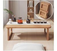 Folding Bamboo Coffee Table - Japanese Low Dining Table for Floor Sitting Space-Saving Design for Living Room (Wood Color 80x45x35 cm)