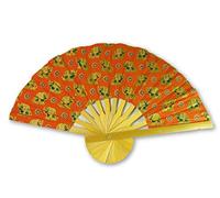 Folding Bamboo Hand Fan - Thai Elephant Fabric - Orange