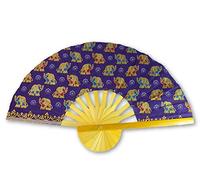 Folding Bamboo Hand Fan - Thai Elephant Fabric - Purple