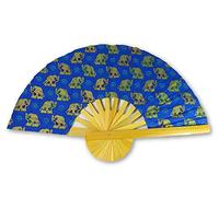 Folding Bamboo Hand Fan - Thai Elephant Fabric - Royal Blue