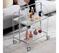 Folding Bar Cart on Wheels with Handle - Versatile Home Serving Trolley for Coffee Tea & Drinks - Rolling Storage Cart for Kitchen Dining & Parties - Clear Design