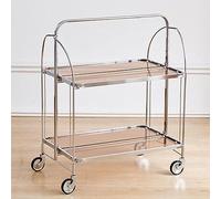 Folding Bar Cart with Wheels - Home Serving Trolley for Drinks Coffee & Tea - Rolling Beverage Storage Cart for Kitchen & Party - Clear Finish