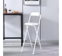 Folding Bar Stool 65cm/70cm/75cm Cushioned with Backrest & Footrest Counter Height White - Stylish & Comfortable Seating for Kitchen Home & Pub