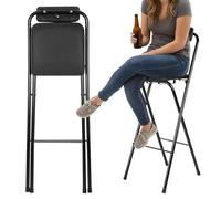 Folding Bar Stool, Adjustable Height, Round Kitchen Breakfast Chair, Portable Chair with Backrest for Bars, Offices, and Counter Use