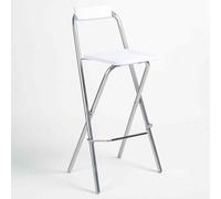 Folding Bar Stool, Breakfast Chair, Restaurant Seating, Kitchen Stool with Footrest, Silver Steel Tube, PVC, Height Adjustable 70/75cm, White, Compact Design