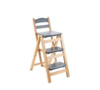 Folding Bar Stool - Solid Wood, Multifunctional 3 Step Portable Ladder Stool for Kitchen, Bathroom, and Household Use