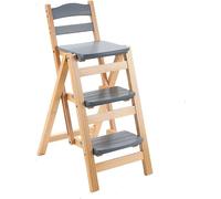 Folding Bar Stool Step Ladder - Multifunctional Portable Solid Wood Counter Height Stool for Adults - Kitchen Step Stool