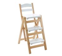 Folding Bar Stool with 3 Step Ladder Functionality, Portable Solid Wood Design for Kitchen and Counter Use