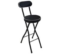 Folding Bar Stool with Backrest Adjustable Height 55/60/65cm Portable Round Seat Padded for Comfort Ideal for Kitchen Island Outdoor Use - Black Color