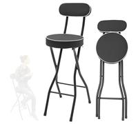 Folding Bar Stool with Backrest Adjustable Height 55-70cm Portable Kitchen Counter Chair Space-Saving Breakfast Stool for Home Dining Room Black H75cm