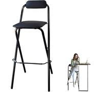 Folding Bar Stool with Backrest and Footrest, PU Padded Seat, 65cm/70cm/75cm Counter, Black Kitchen, Weatherproof Bistro