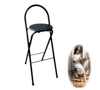 Folding Bar Stool with Backrest Portable Height Adjustable 65cm/70cm/75cm Modern High Kitchen Chair Supports 125kg No Assembly Required Dining Office Gaming Seat (Black)