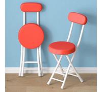 Folding Bar Stool with Backrest, PU Leather Seat, Round Breakfast Kitchen Chair, Portable High Stool with Footrest, Red Color, Ideal for Dining and Entertaining.