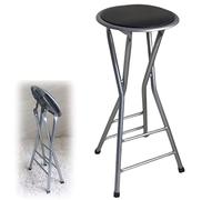 Folding Bar Stool with Round Padded Seat, Metal Frame for Indoor and Outdoor Use, Portable and Comfortable
