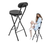 Folding Bar Stools With Back Rest, 60/70cm Portable High Chair With Padded, Lightweight Breakfast Kitchen Foldable Bar Metal Stools For Adults, Kitchen, Parties, Banquets & More(Black,H75cm)