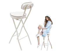 Folding Bar Stools With Back Rest, 60/70cm Portable High Chair With Padded, Lightweight Breakfast Kitchen Foldable Bar Metal Stools For Adults, Kitchen, Parties, Banquets & More(White,H65cm)