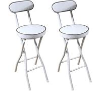 Folding Bar Stools with Backrest Cushioned Black & White High Seat for Kitchen or Breakfast Bar Metal Legs & Footrest 2 Pack Counter Chairs 22in Sitting Height