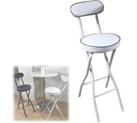 Folding Bar Stools with Backrest Cushioned High Seat for Kitchen & Breakfast Bar Metal Legs & Footrest 22in Height Stylish White Counter Chair1pc