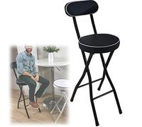 Folding Bar Stools with Backrest Set of 2 Cushioned Black & White High Seat Counter Chairs 22in Height Metal Legs & Footrest for Kitchen Dining Home Bar