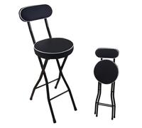 Folding Bar Stools with Backs & Footrest Adjustable Height 60-75cm Padded Seat Modern Kitchen Chairs for Home & Garden Black & White Space-Saving Design