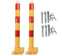 Folding Barrier Post for Garage Security, Car Parking Space Lock with Reflective Tape, 2-Pack