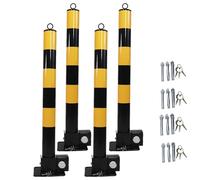 Folding Barrier Post for Garage Security, Car Parking Space Lock with Reflective Tape, 2-Pack