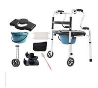 Folding Bathroom Mobility and aid Commode Walker seat with Wheels and Storage Bag/Sit Board 8 Gears Height Adjustable for Elderly Disabled Double The Comfort Lofty Ambition Thoughtful