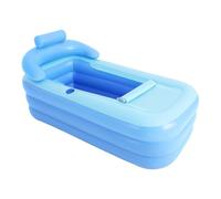 Folding Bathtub Foldable Portable Inflatable Adult Baby Swim Pool Blow Up Spa Bath Tub Ice Collapsible Travel Warm Bubble Bottom Suitable for Bathing and with Drain Rectangular Freestanding PVC Blue