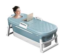 Folding Bathtub - Portable & Freestanding Soaking Tub, Blue Plastic, Rustic Design, No Installation Needed, Quick Drain, Slip-Resistant Base, 138 * 62 * 52cm