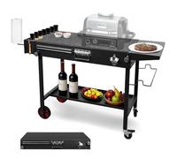 Folding BBQ Table for Outdoor Kitchen - Heavy-Duty Pizza Oven Stand with Wheels, Storage Shelf & Tool Hooks - Heat-Resistant BBQ Prep Table, Portable Outdoor Kitchen Unit