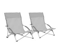 Folding Beach Chair 55.5x65.5x66cm Grey Oxford Fabric Steel 2pcs Compact Set
