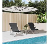 (black) vidaXL Folding Beach Chairs Lounger 2 pcs Textilene and Powder-coated Steel