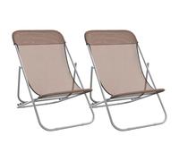(brown) vidaXL Folding Beach Chairs Lounger 2 pcs Textilene and Powder-coated Steel