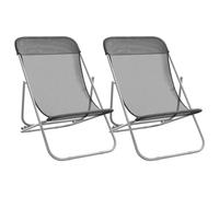 (grey) vidaXL Folding Beach Chairs Lounger 2 pcs Textilene and Powder-coated Steel