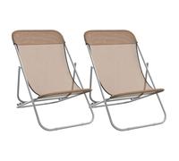 (taupe) vidaXL Folding Beach Chairs Lounger 2 pcs Textilene and Powder-coated Steel