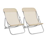 (cream) vidaXL Folding Beach Chairs Lounger 2 pcs Textilene and Powder-coated Steel